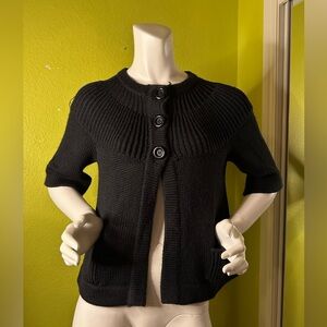 Say What? Black 3 Button Knit Cape Style Cardigan with 3/4 Sleeves